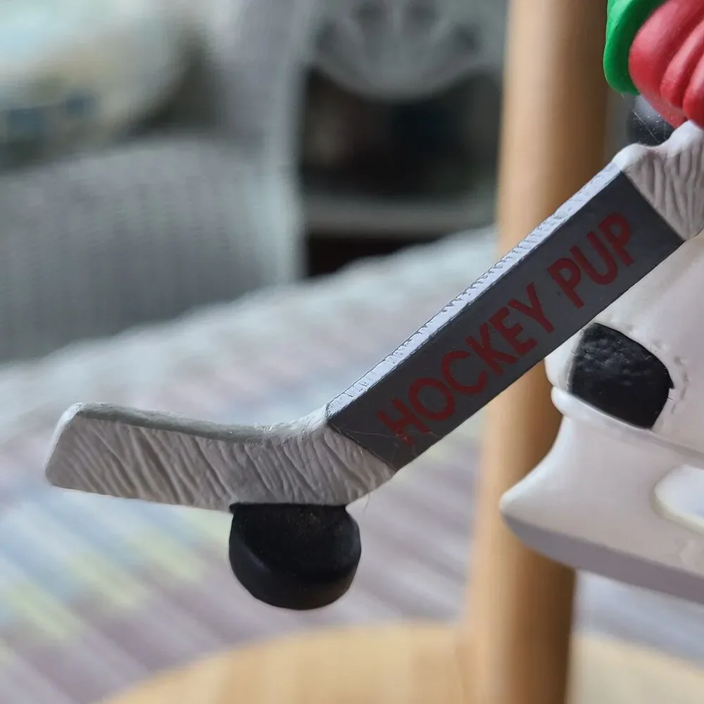 Vintage Hallmark Keepsake Ornament Hockey Pup Dog Skating Hockey Stick 1995
